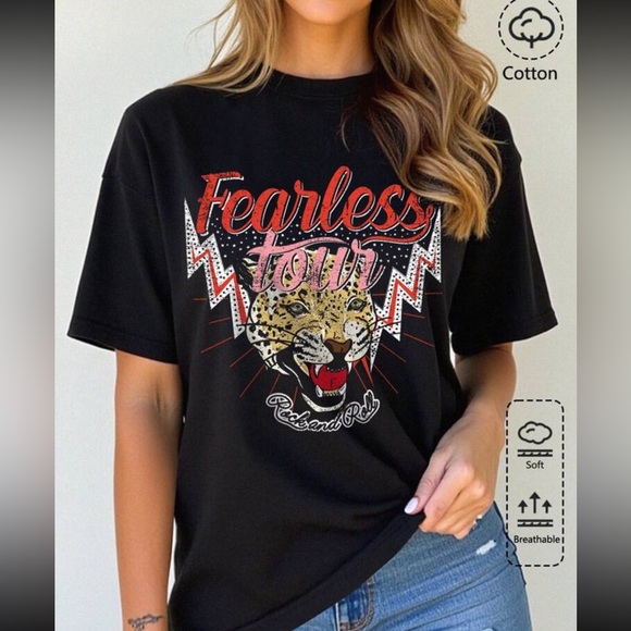 New to Posh C 🔆| Euro Style Fearless Tour Lopard Print Rock Star Tshirt - Picture 3 of 9